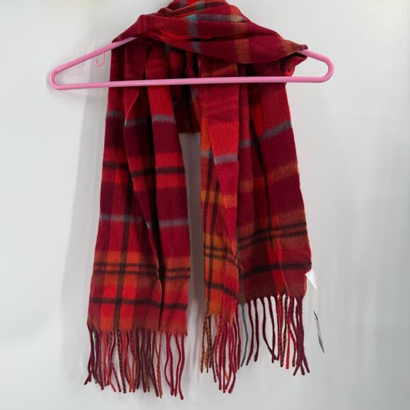 Nordstrom Scarf 100% Cashmere NWT Fringe Plaid Luxury Red Orange Winter Cozy - Picture 6 of 14